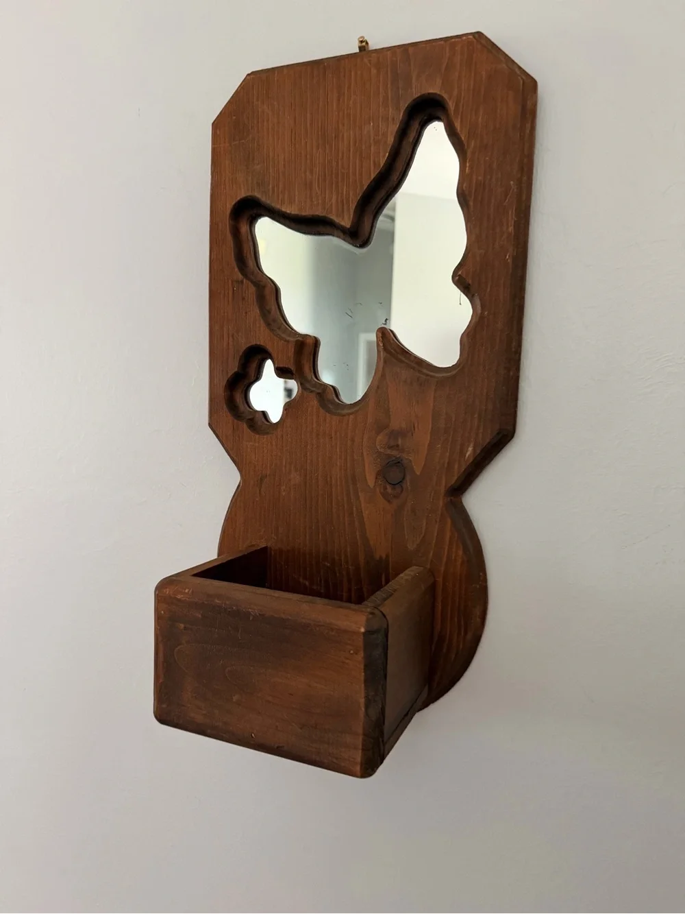 Vintage Wooden Butterfly Mirror Wall Planter Shelf Rustic Boho Decor